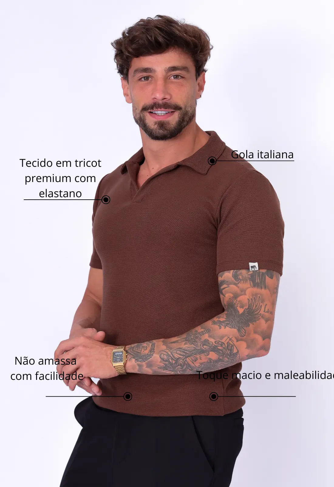 Camisa Polo Italiana Tricot Marrom Café - Imagem 2