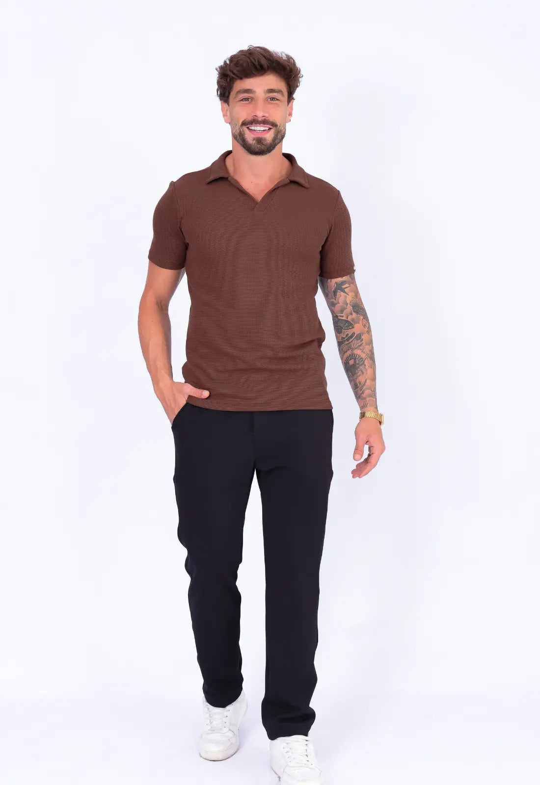Camisa Polo Italiana Tricot Marrom Café - Imagem 4