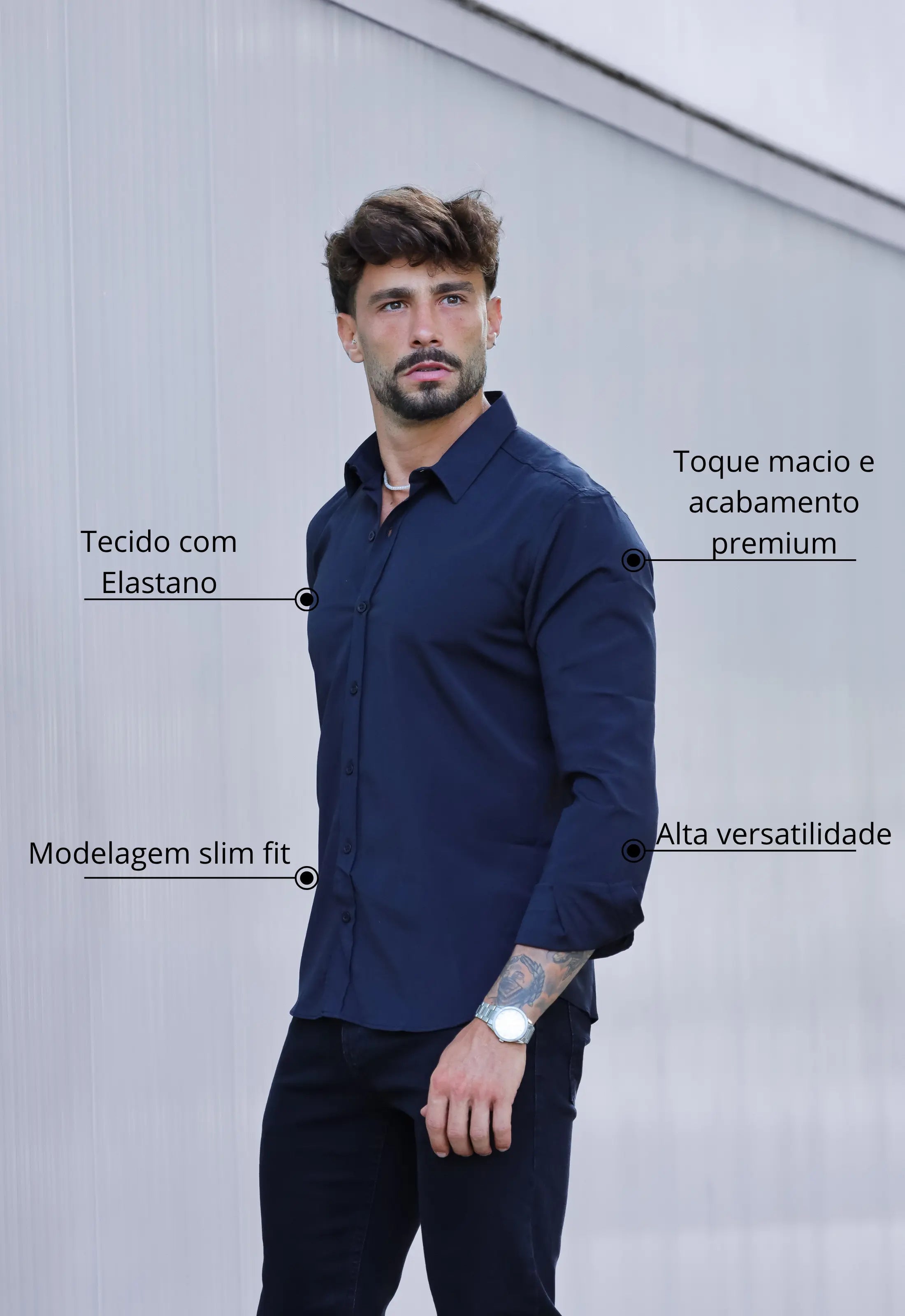 Camisa Masculina Manga Longa Slim Preta - Imagem 2