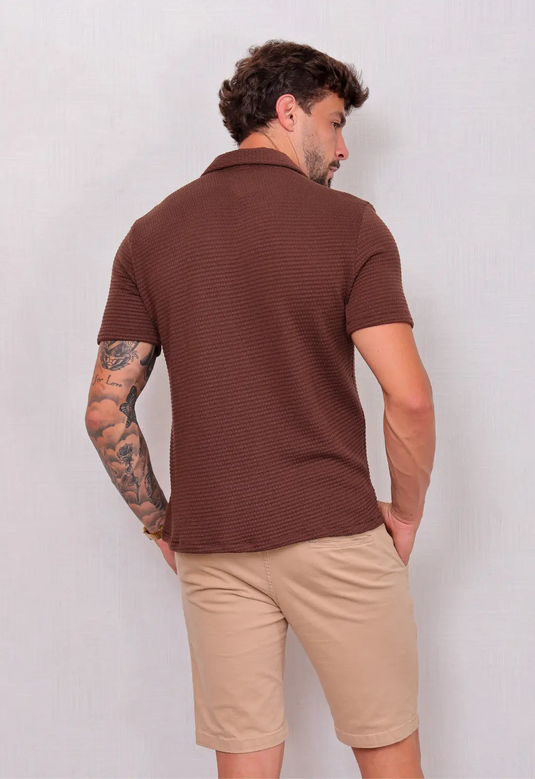 Camisa Masculina Tricot Touch Marrom - Imagem 4