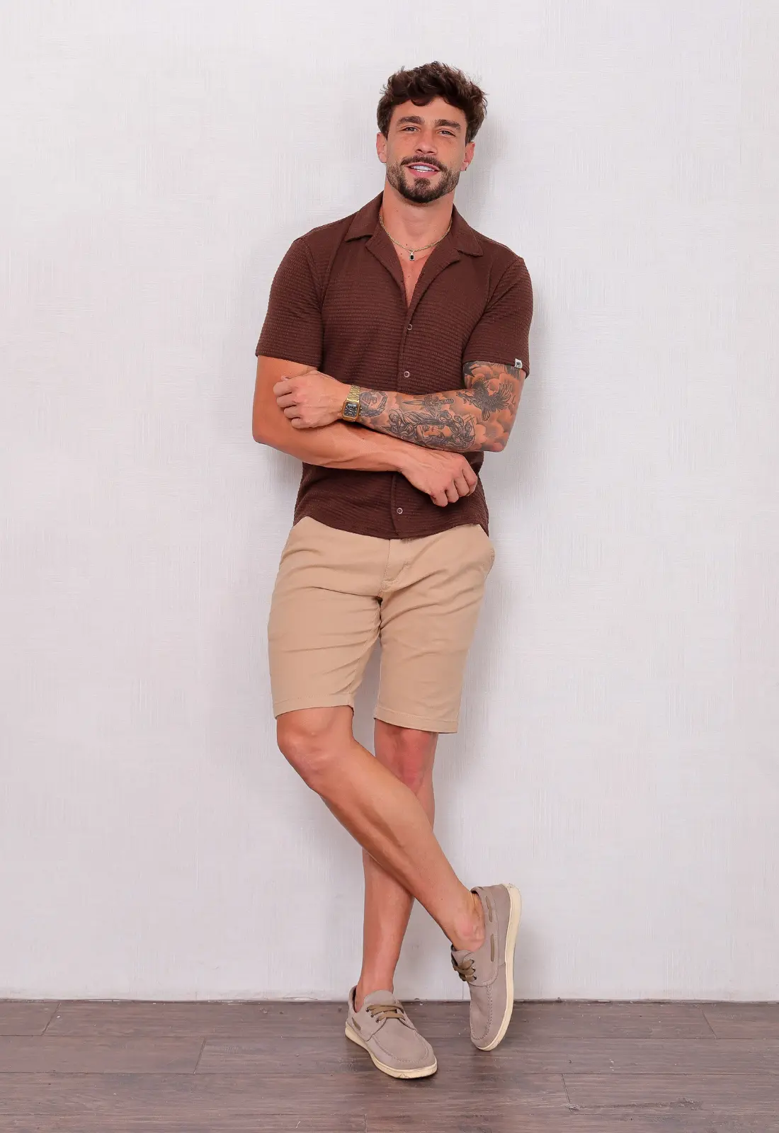 Camisa Masculina Tricot Touch Marrom - Imagem 5