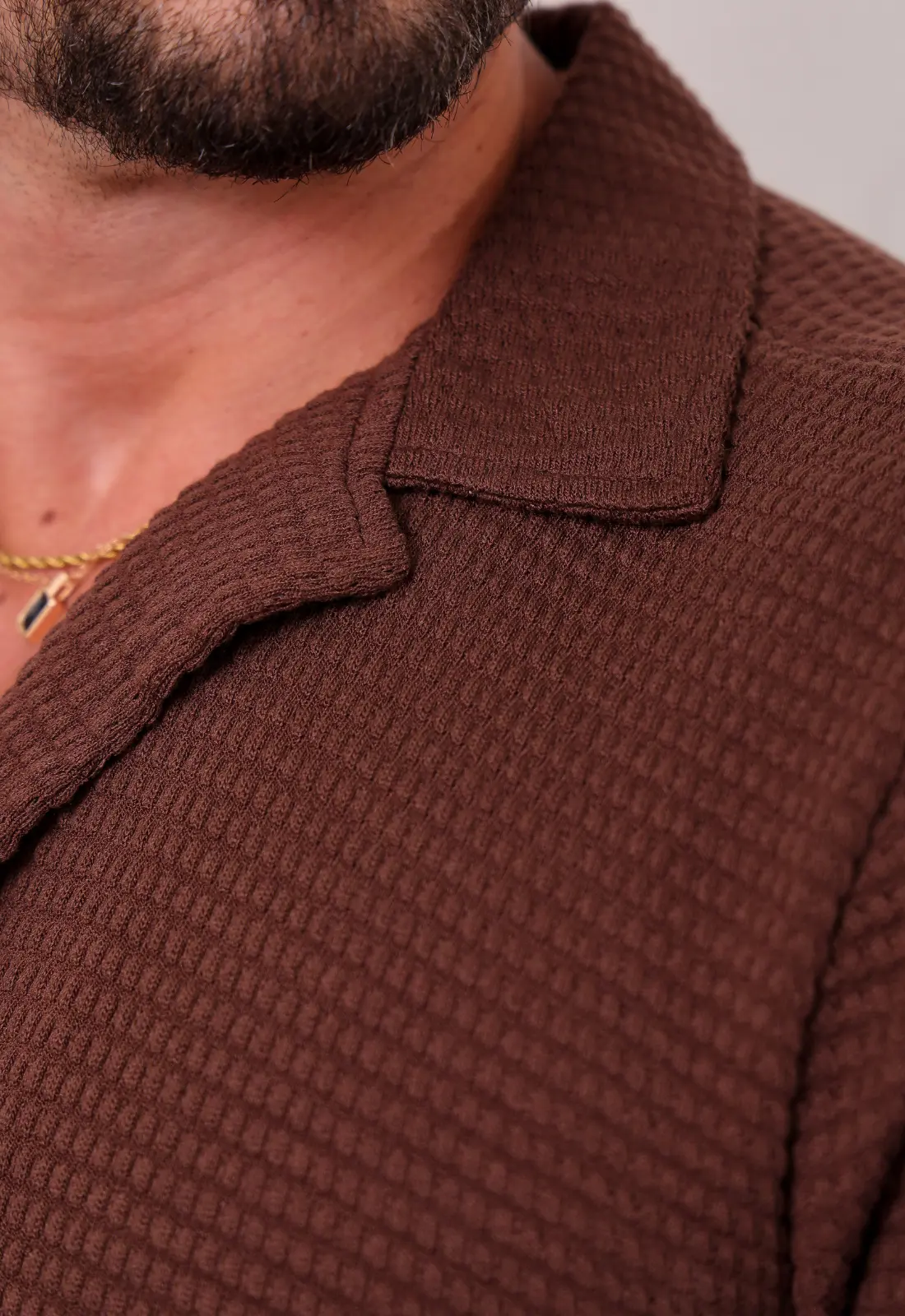 Camisa Masculina Tricot Touch Marrom - Imagem 6