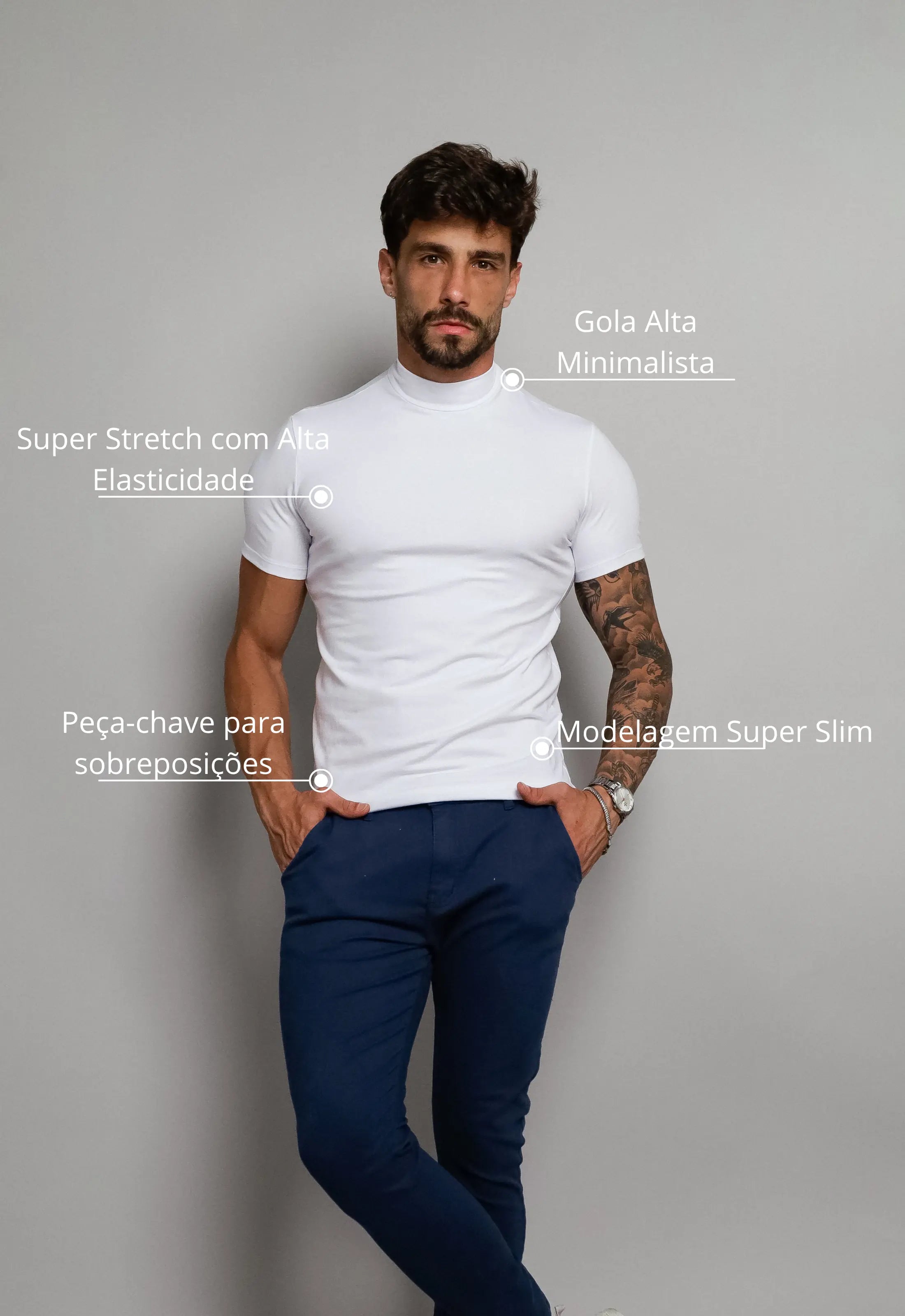 Camiseta Slim Gola Alta Branca - Imagem 2