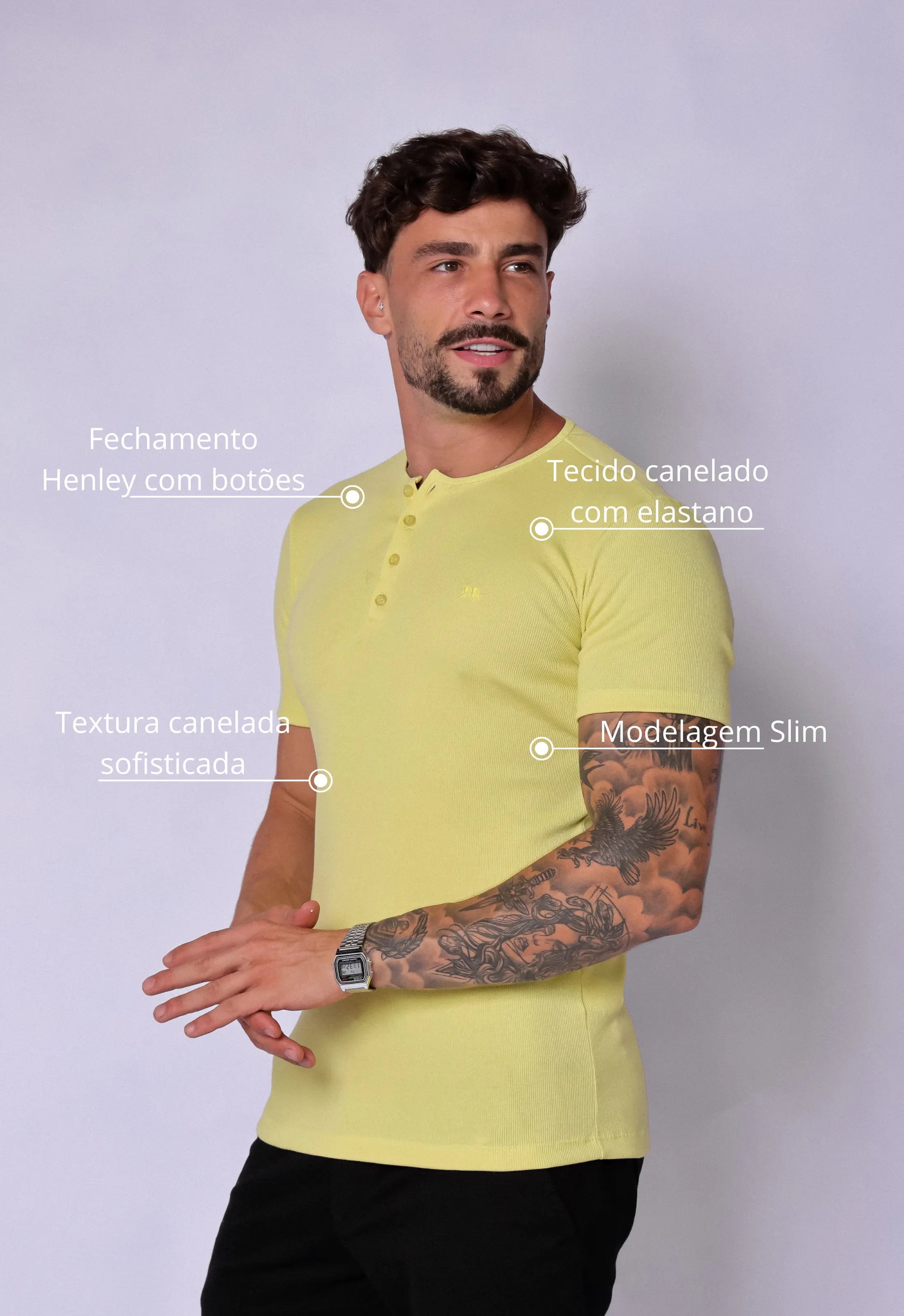 Camiseta Henley Canelada Amarela - Imagem 2