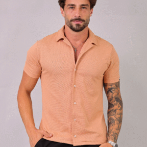 Camisa Masculina Slim Canelada Bege