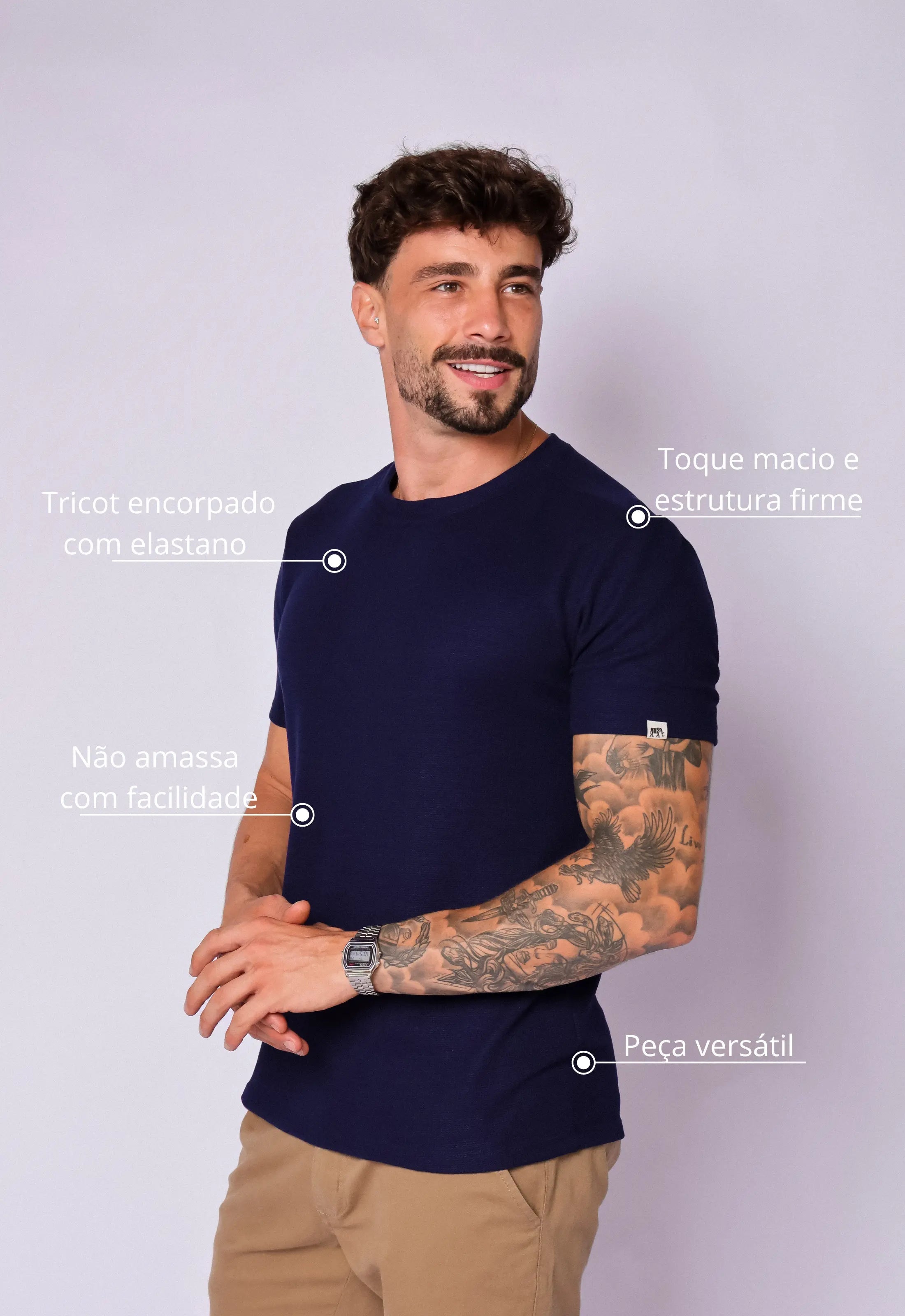 Camiseta Masculina Tricot Azul Marinho - Imagem 2