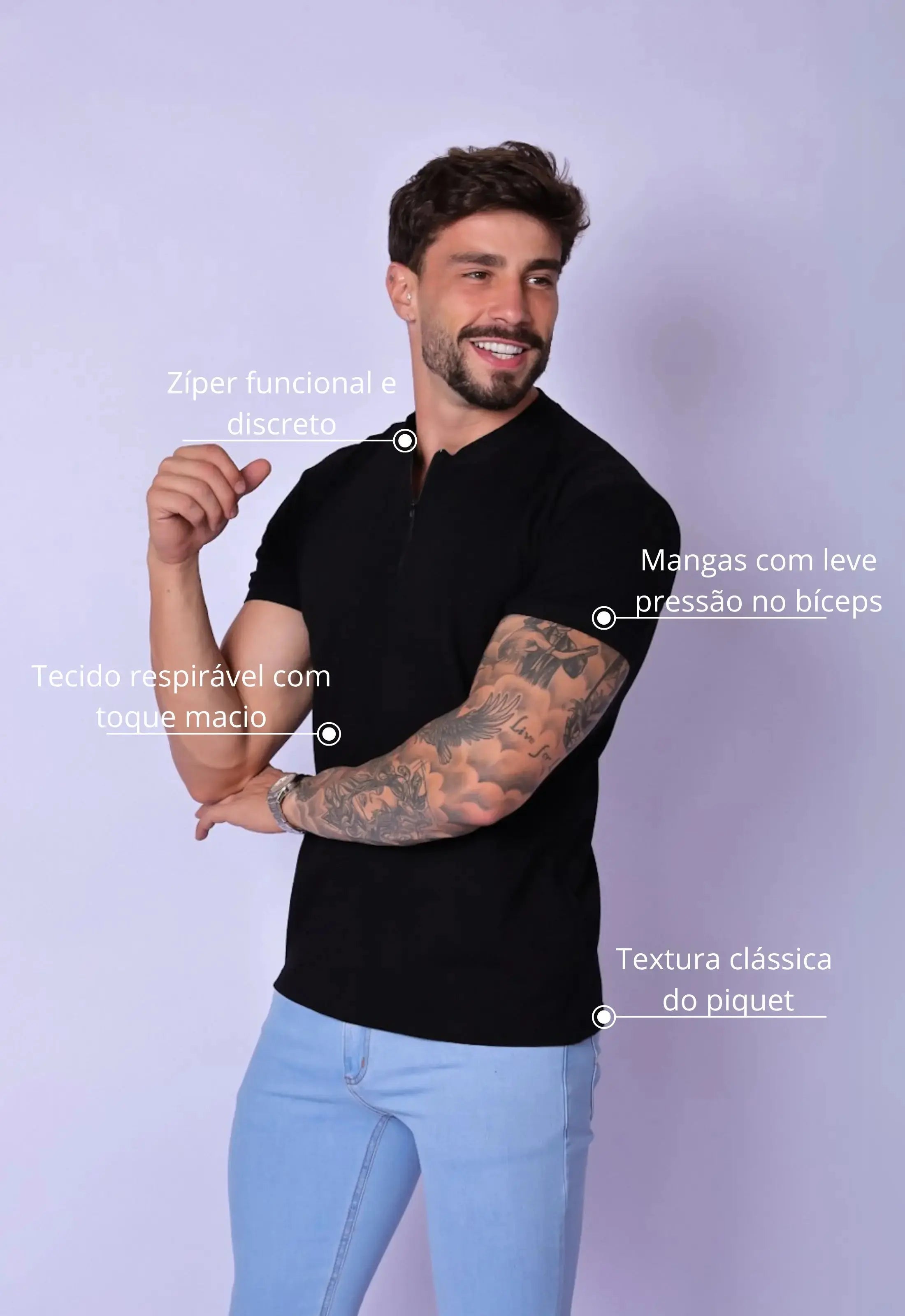 Camiseta Gola Padre zíper Preta - Imagem 2