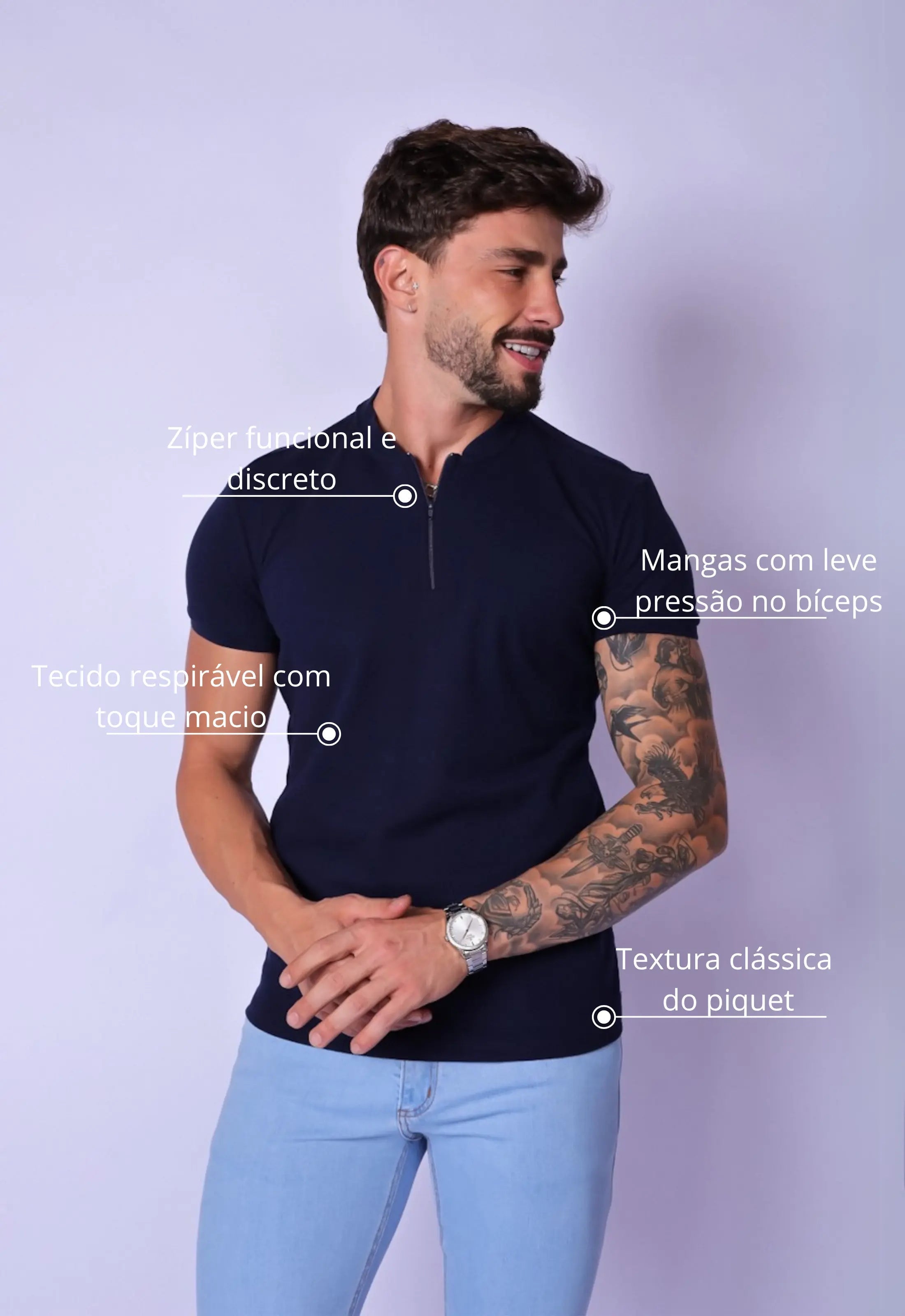 Camiseta Gola Padre zíper Azul Marinho - Imagem 2