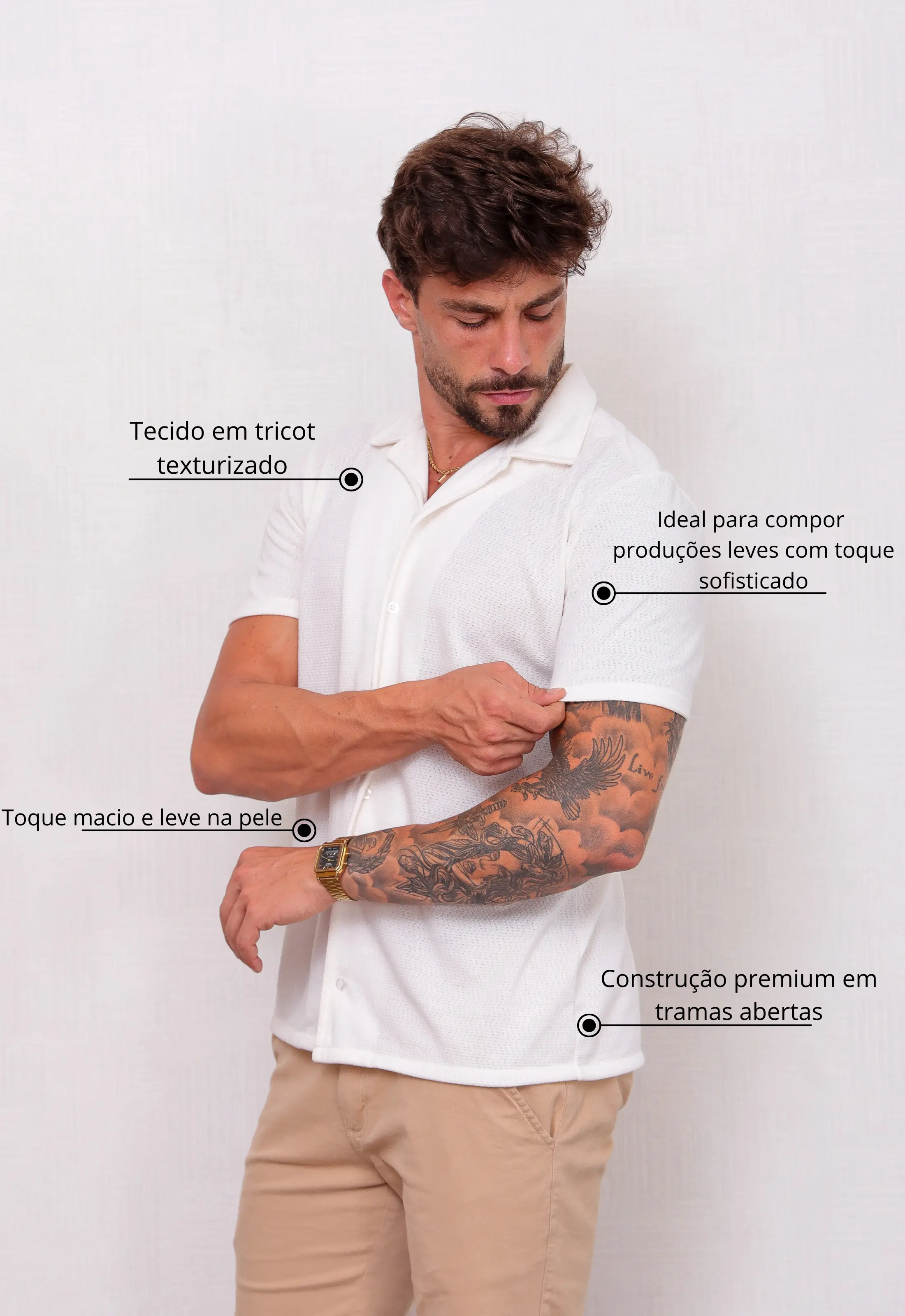 Camisa Masculina Tricot Branca - Imagem 2