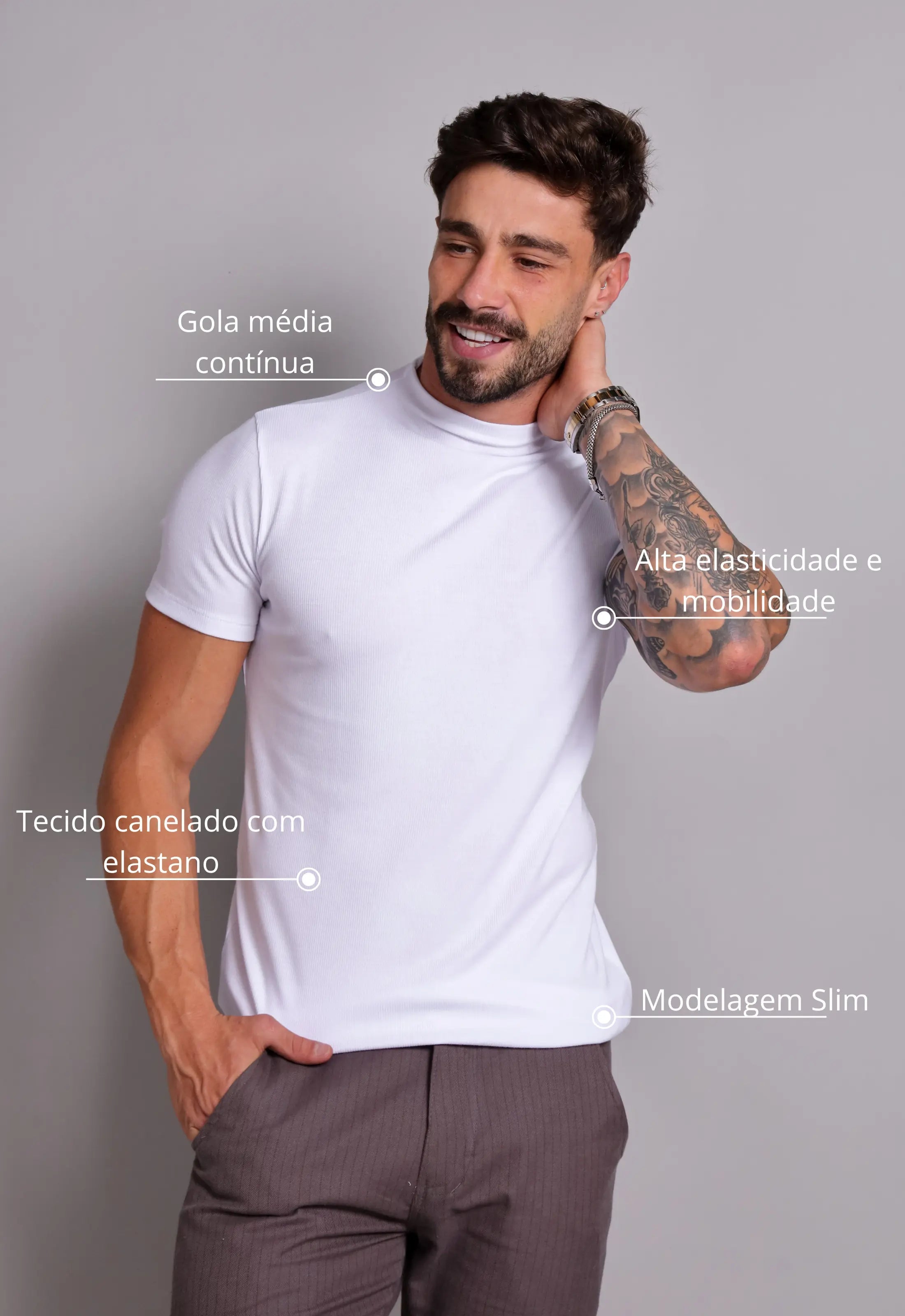 Camiseta Slim Gola Média Branca - Imagem 2