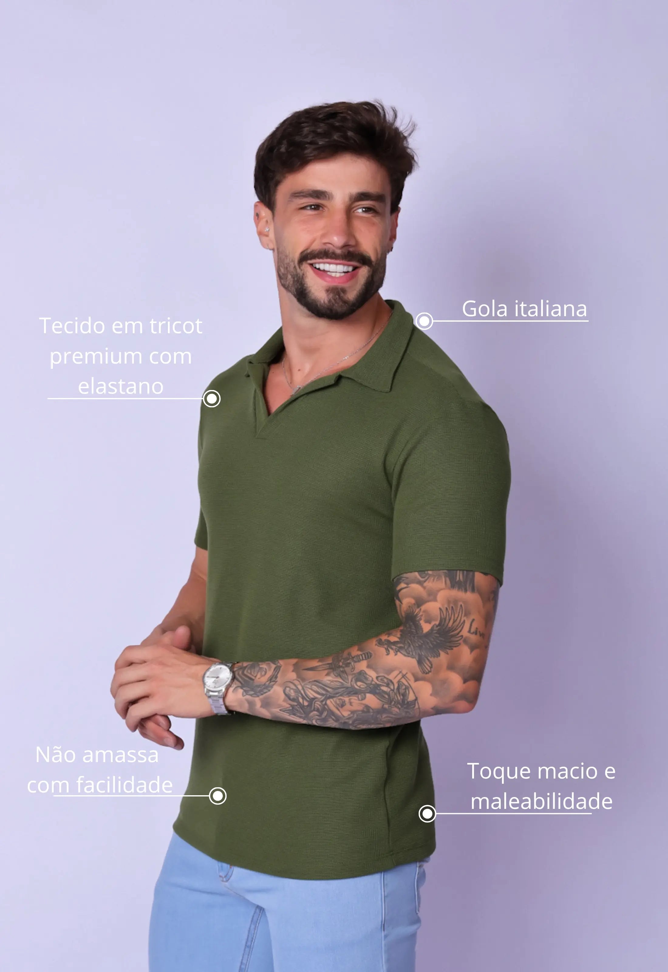 Camisa Polo Italiana Tricot Verde - Imagem 2