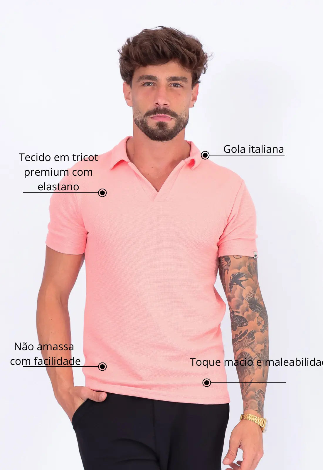 Camisa Polo Italiana Tricot Salmão - Imagem 2