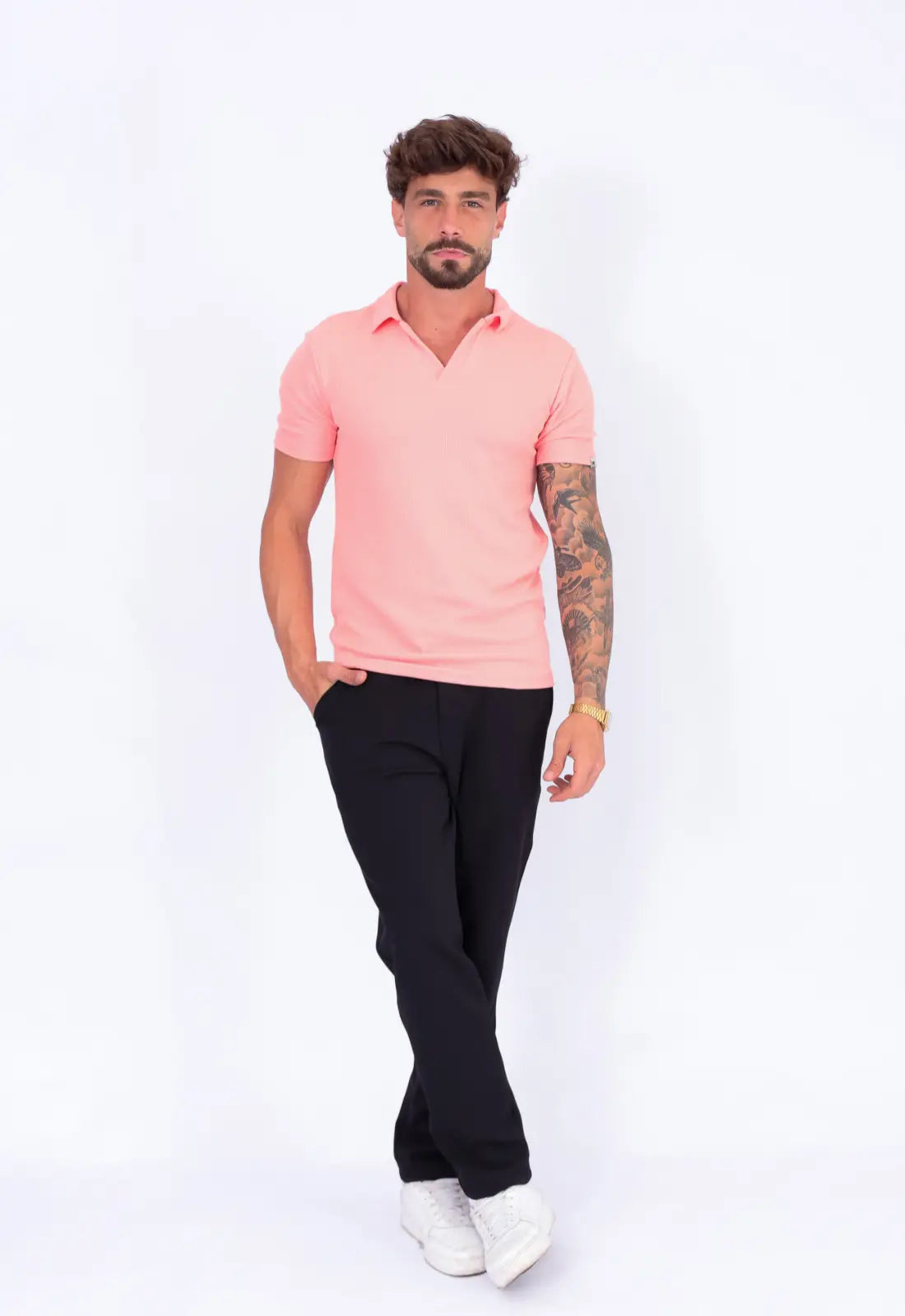 Camisa Polo Italiana Tricot Salmão - Imagem 5