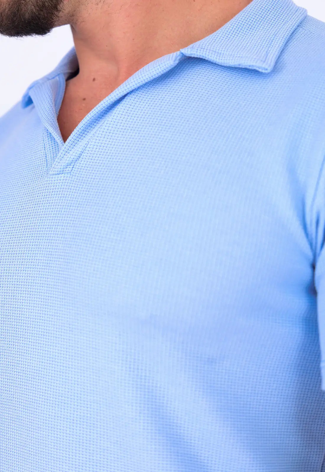 Camisa Polo Italiana Tricot Azul Claro - Imagem 3