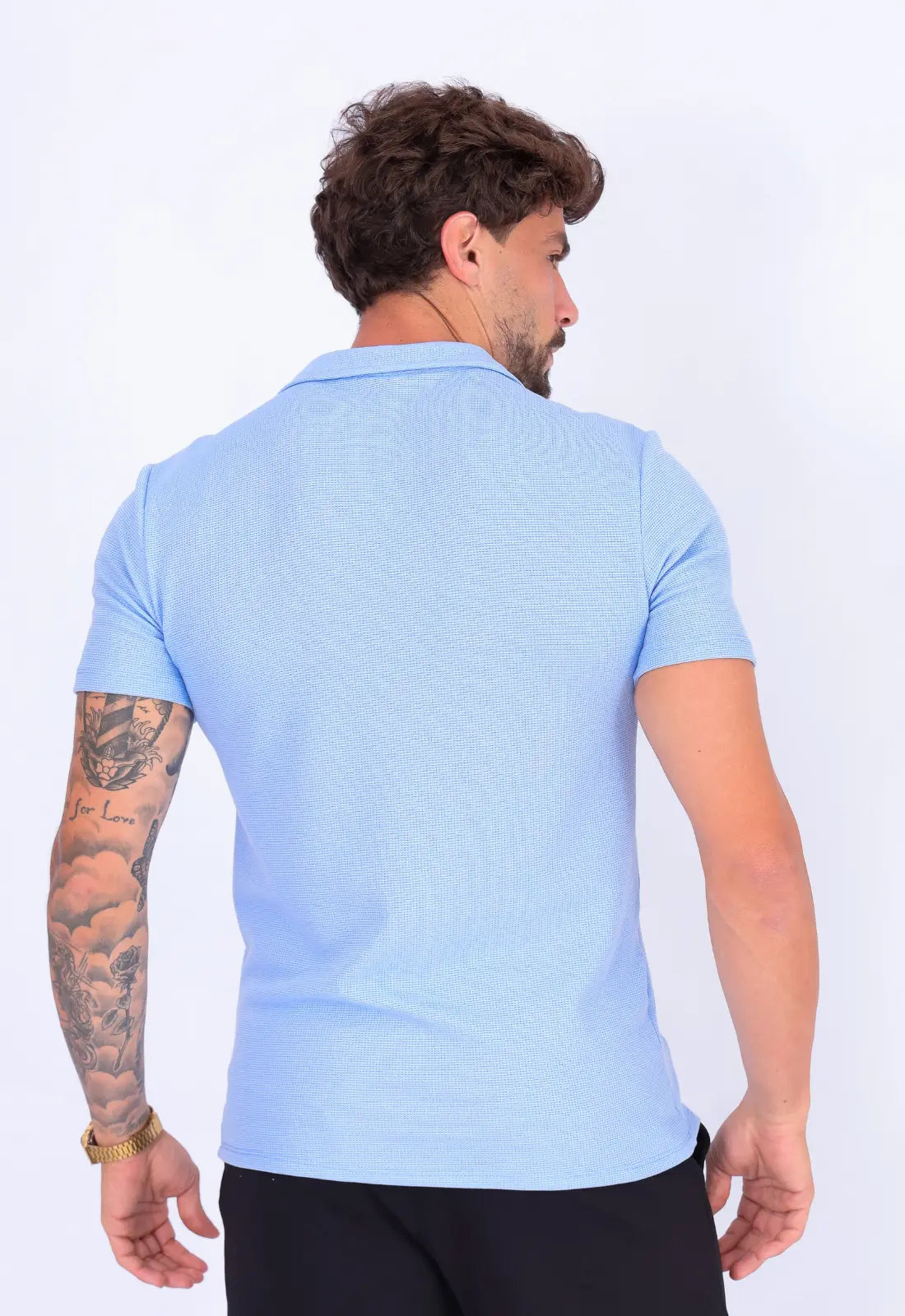 Camisa Polo Italiana Tricot Azul Claro - Imagem 4
