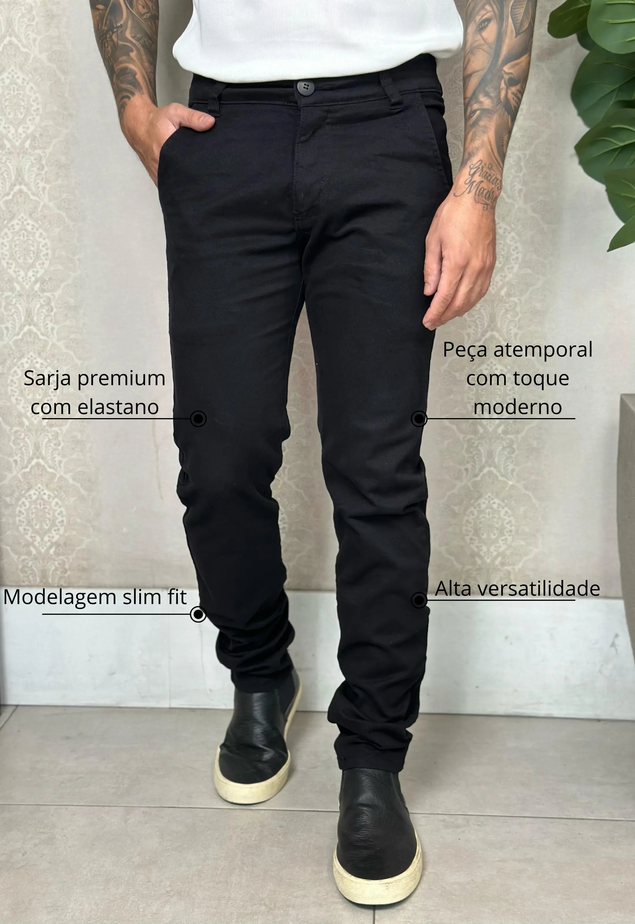 Calça Alfaiataria em Sarja com Elastano Preto - Imagem 2