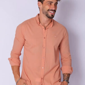 Camisa Masculina Gola Padre Tecido Leve Bege