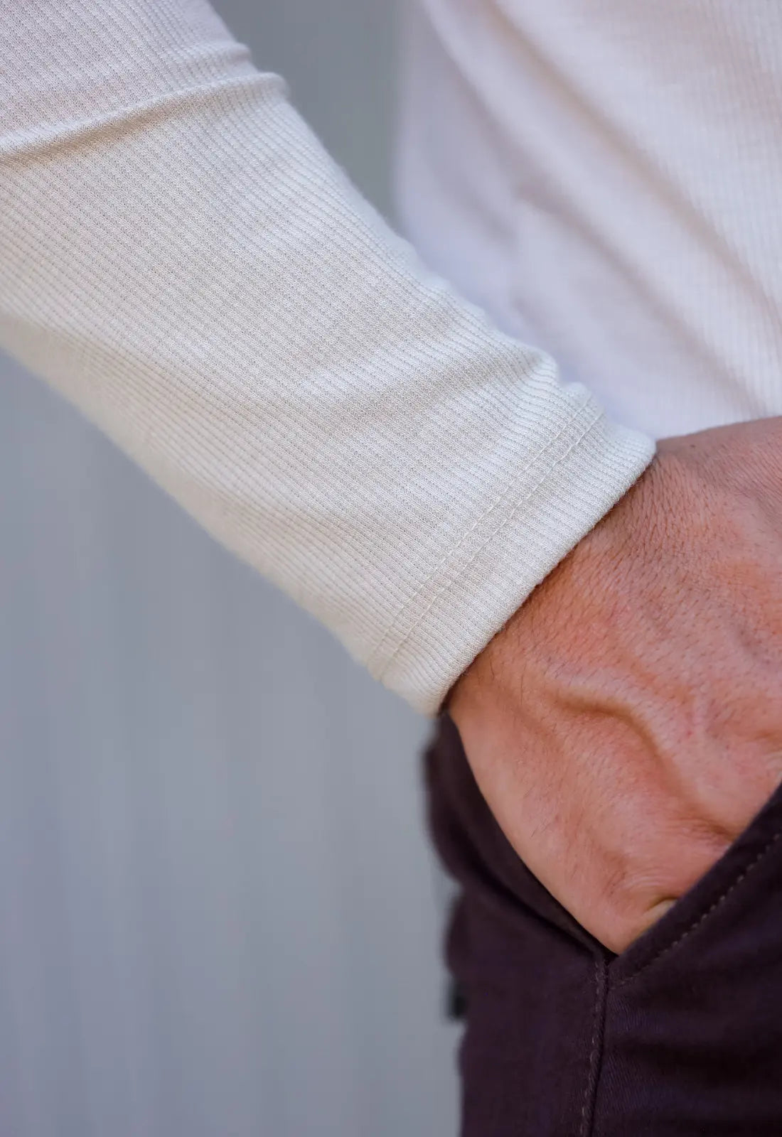Camiseta Slim Manga Longa Gola Média Bege - Imagem 6