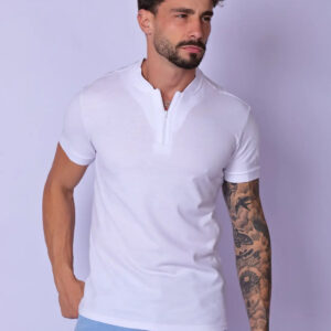 Camiseta Gola Padre zíper Branca
