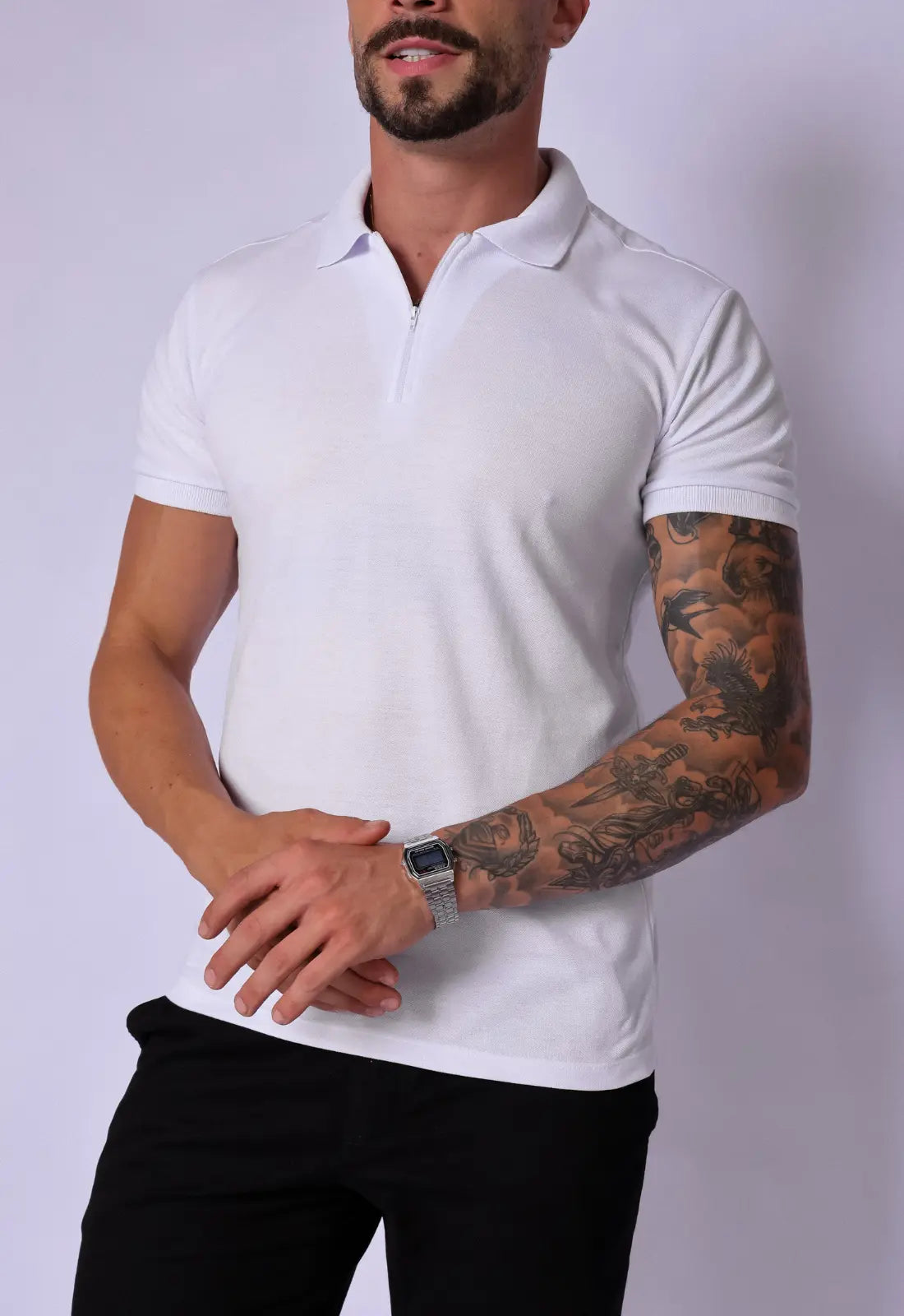 Camisa Polo Ziper Branca - Imagem 4