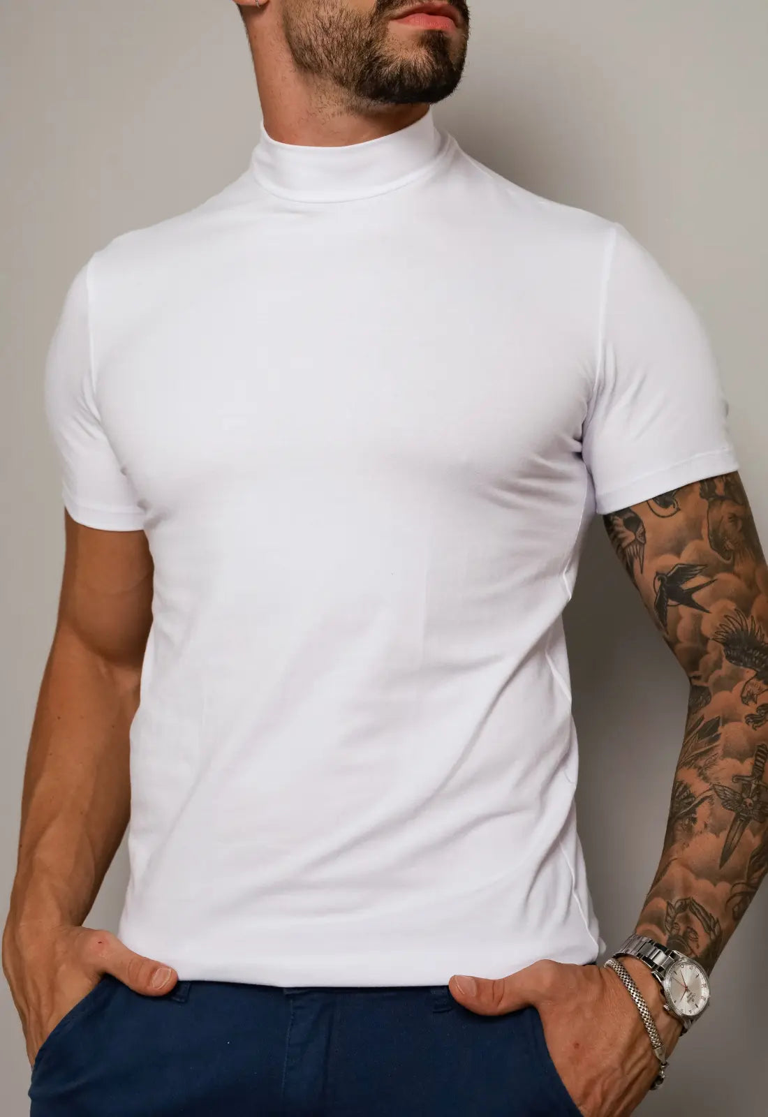 Camiseta Slim Gola Alta Branca - Imagem 4