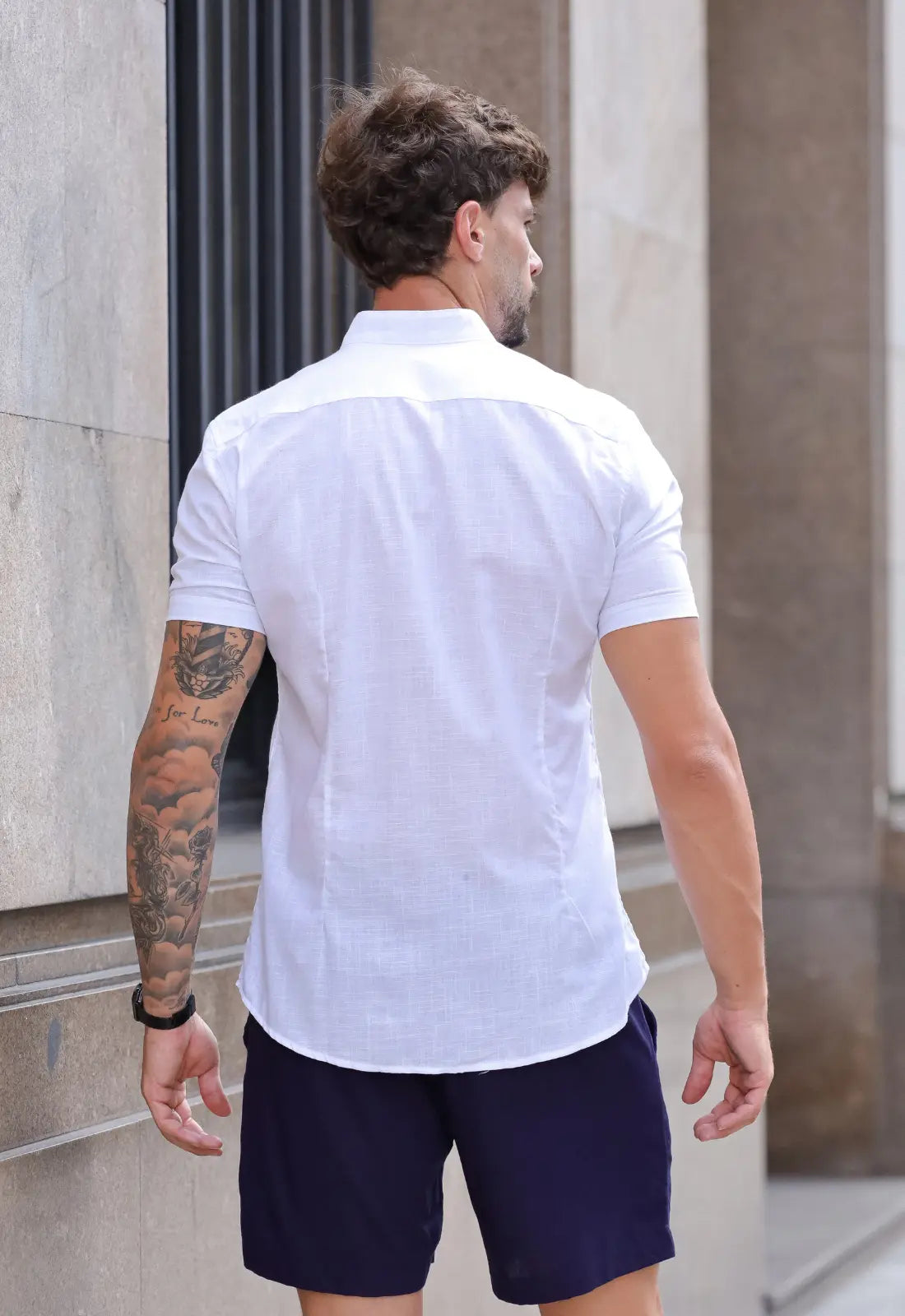 Camisa Masculina Manga Curta Gola Padre Slim Branca - Imagem 3