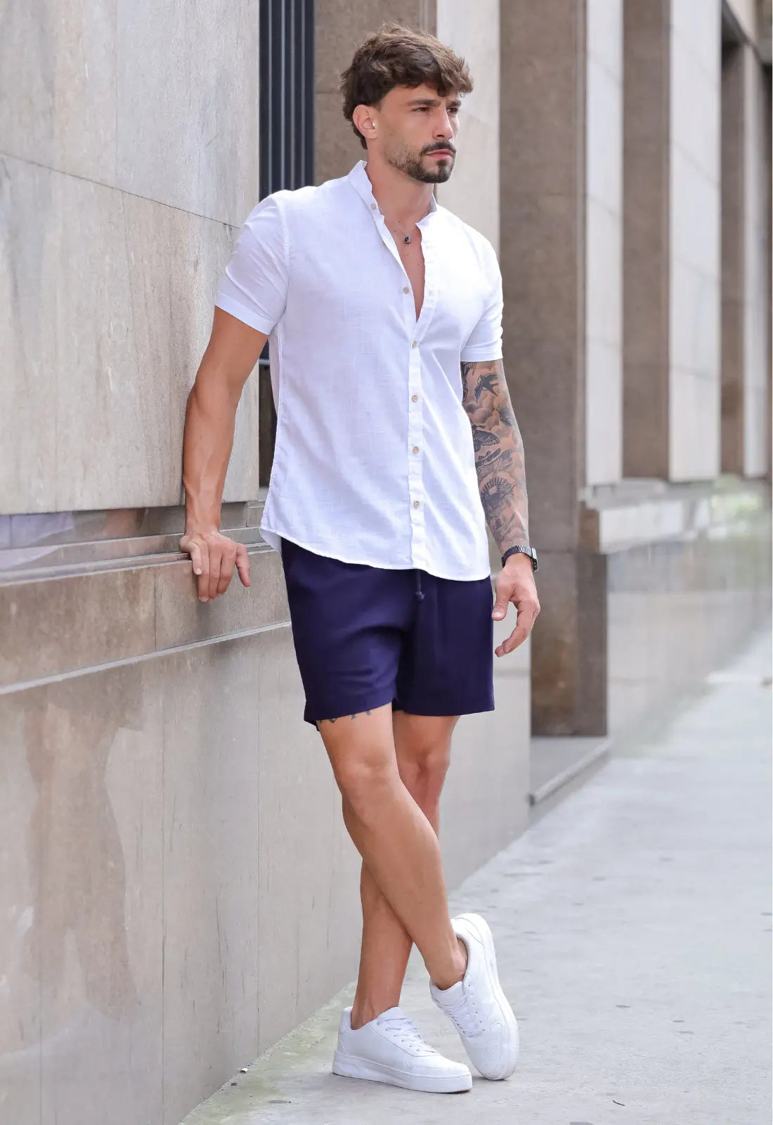 Camisa Masculina Manga Curta Gola Padre Slim Branca - Imagem 4