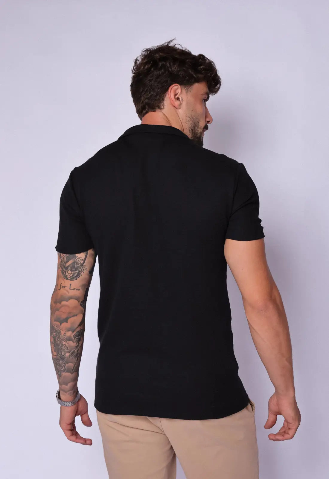 Camisa Polo Italiana Tricot Preta - Imagem 3