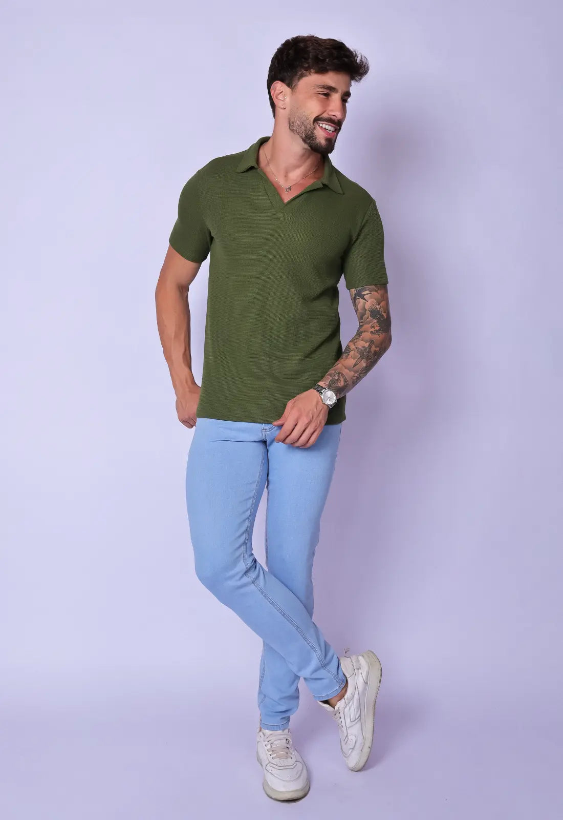 Camisa Polo Italiana Tricot Verde - Imagem 5