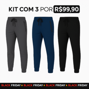 Kit 3 Calças Jogger Evolut Run Alta Elasticidade Secagem Rápida Bolso Com Zíper