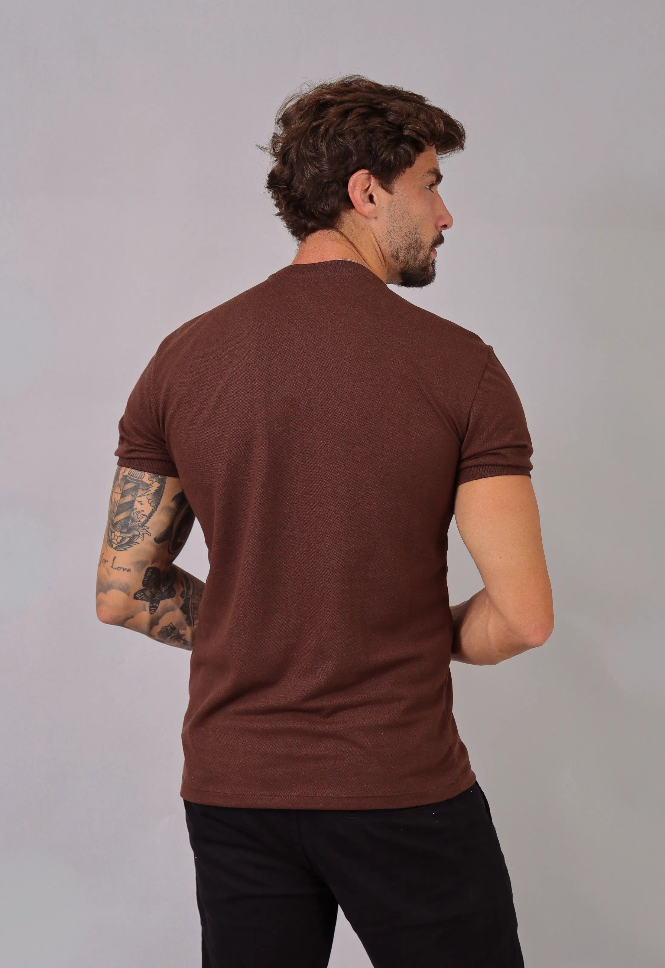 Camiseta Gola Padre Zíper Marrom - Imagem 4