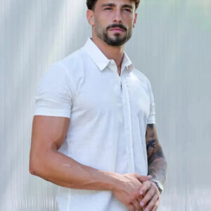 Camisa Masculina Manga Curta Flame Slim Bege