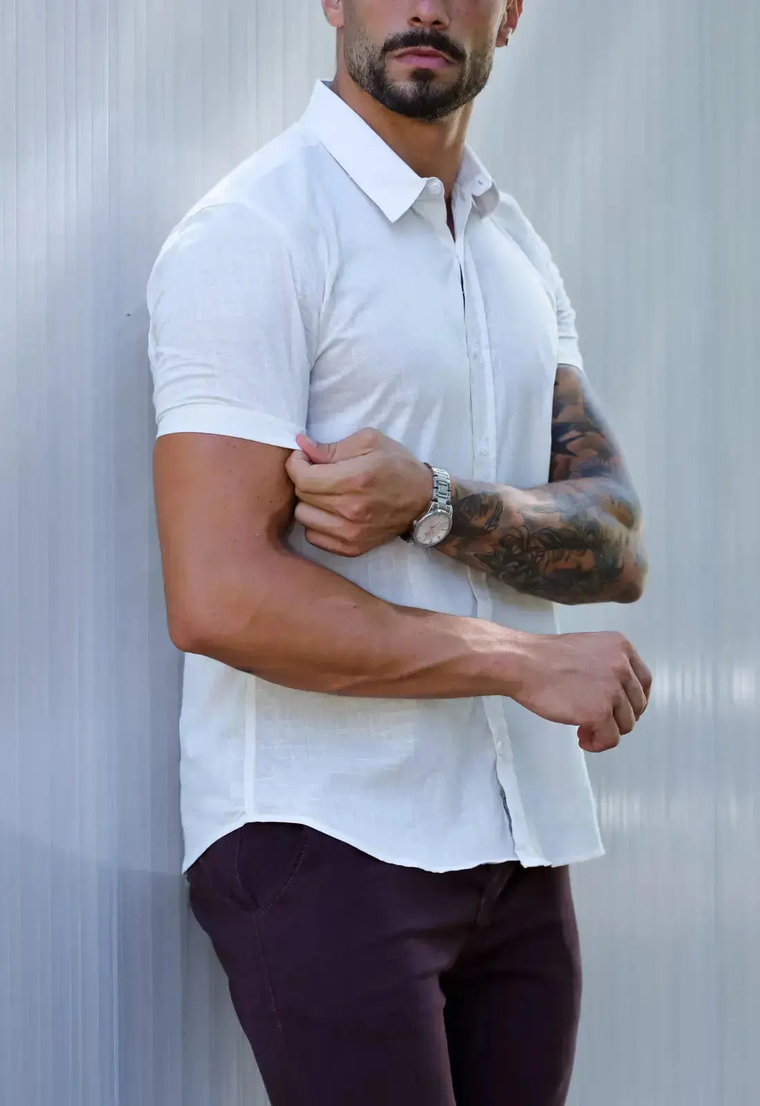 Camisa Masculina Manga Curta Flame Slim Bege - Imagem 5