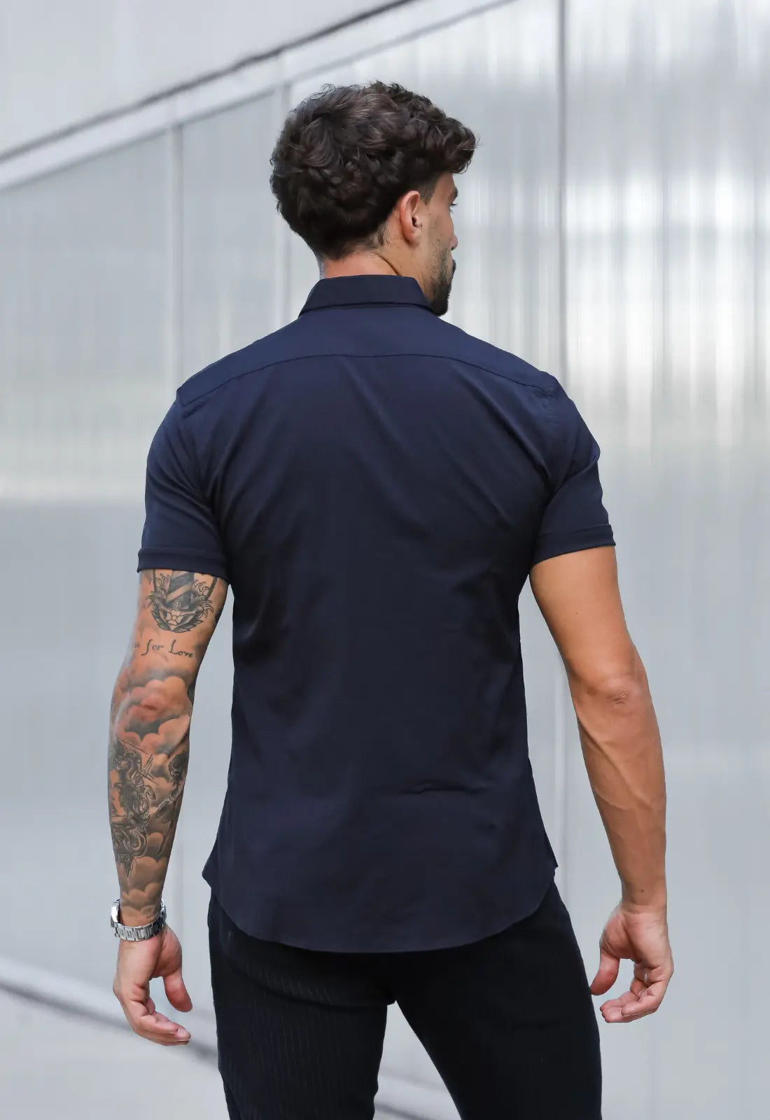 Camisa Masculina Manga Curta Slim Preta - Imagem 3
