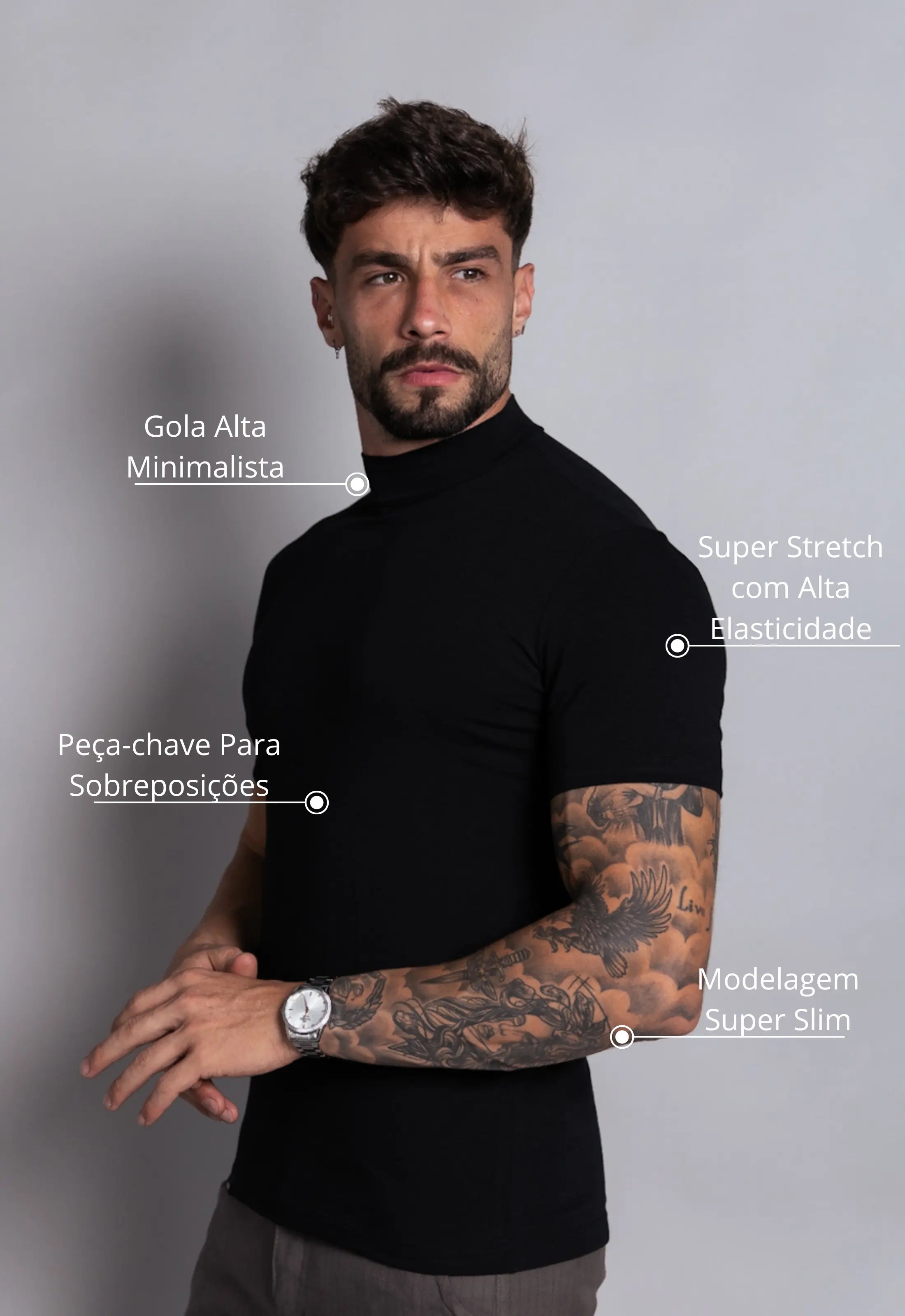 Camiseta Slim Gola Alta Preta - Imagem 2