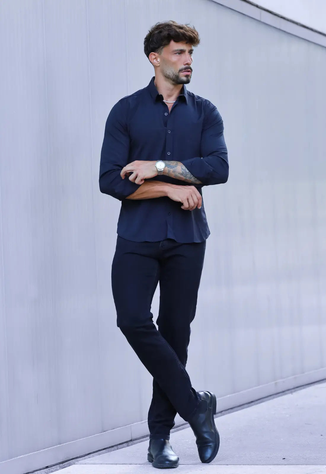 Camisa Masculina Manga Longa Slim Preta - Imagem 4