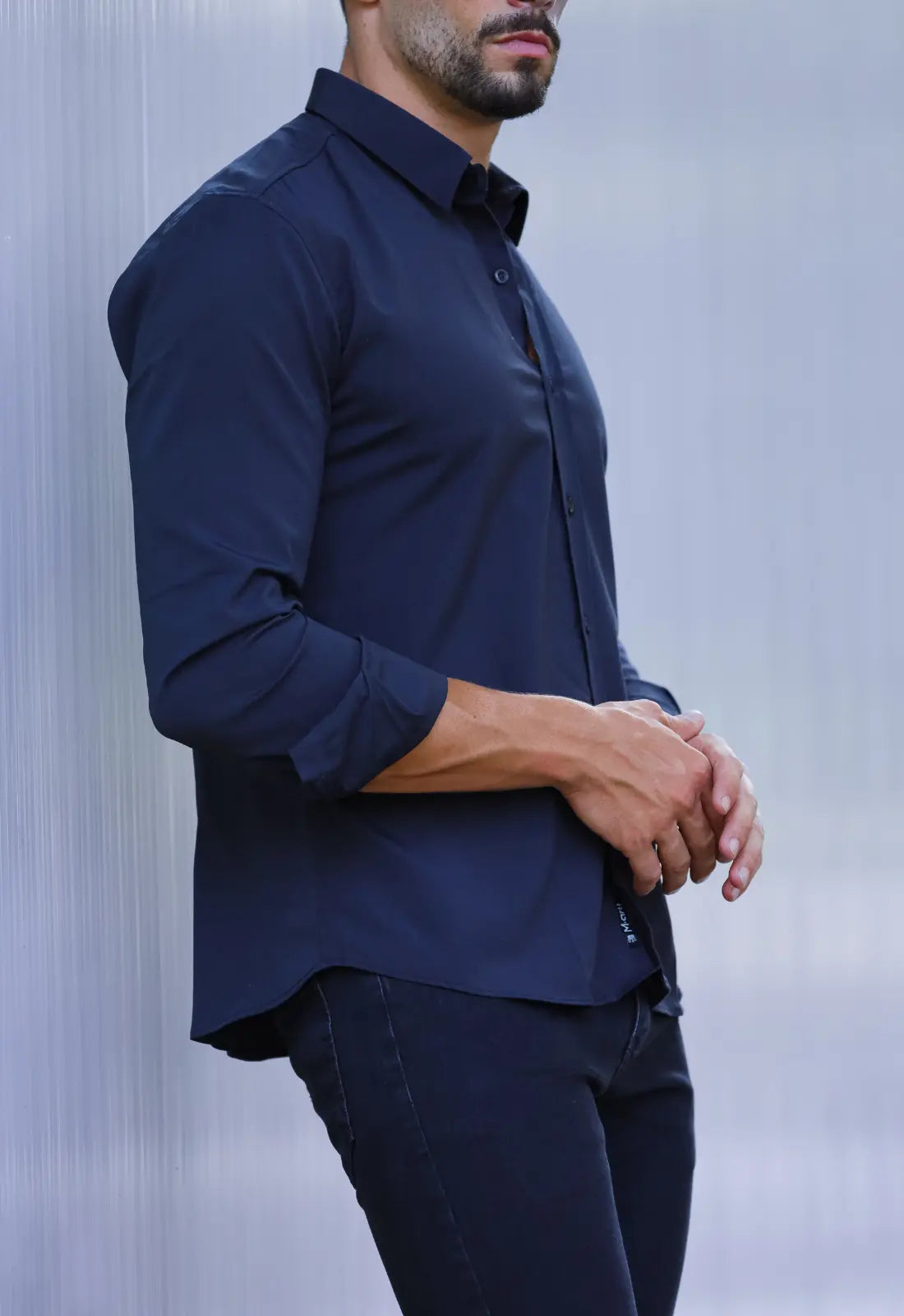 Camisa Masculina Manga Longa Slim Preta - Imagem 5