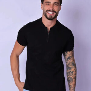 Camiseta Gola Padre zíper Preta