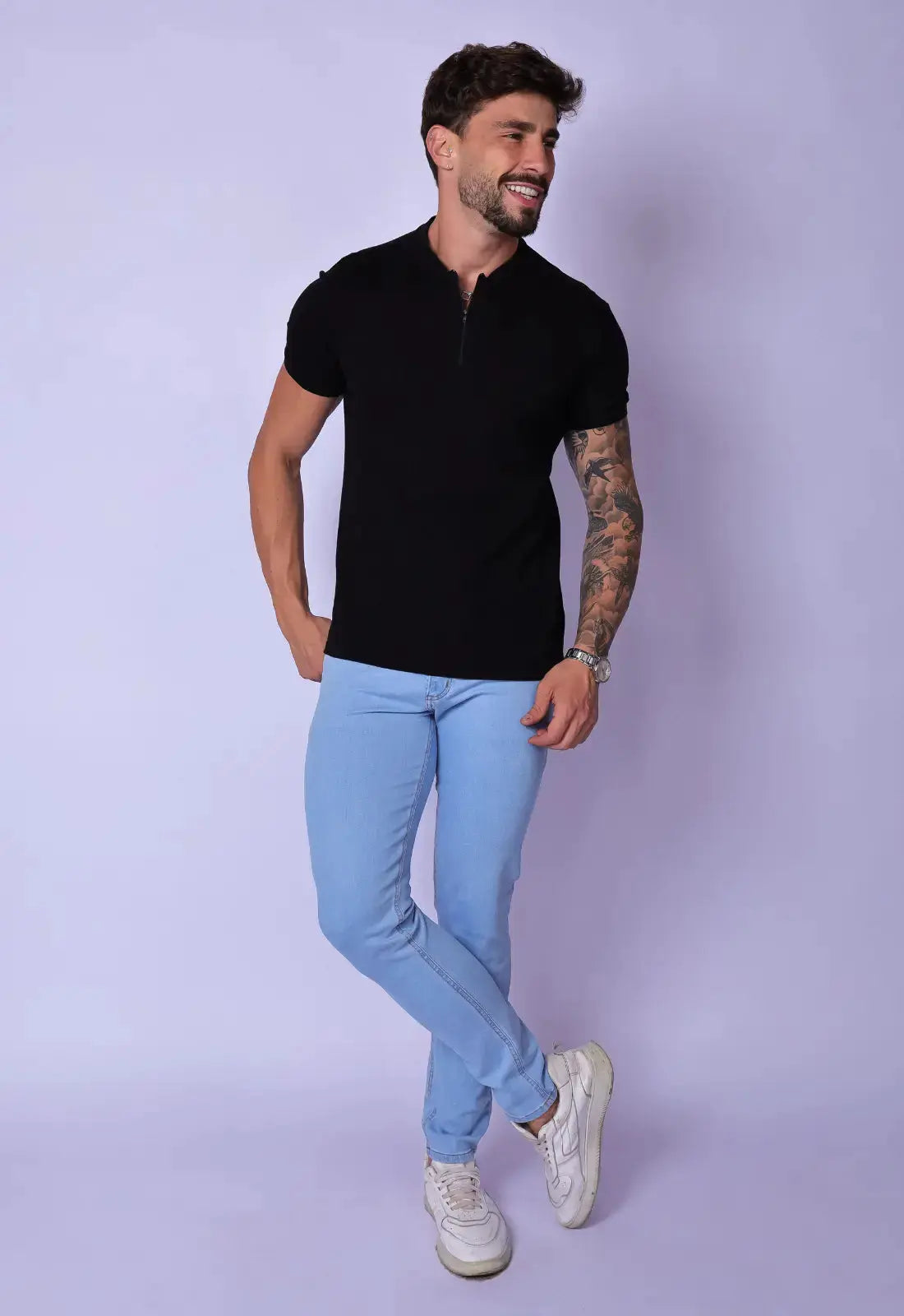 Camiseta Gola Padre zíper Preta - Imagem 5