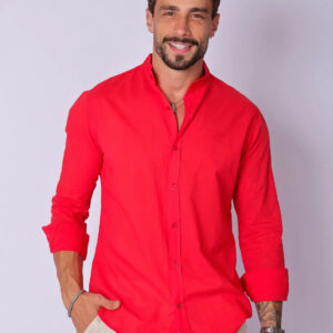 Camisa Masculina Gola Padre Tecido Leve Vermelha