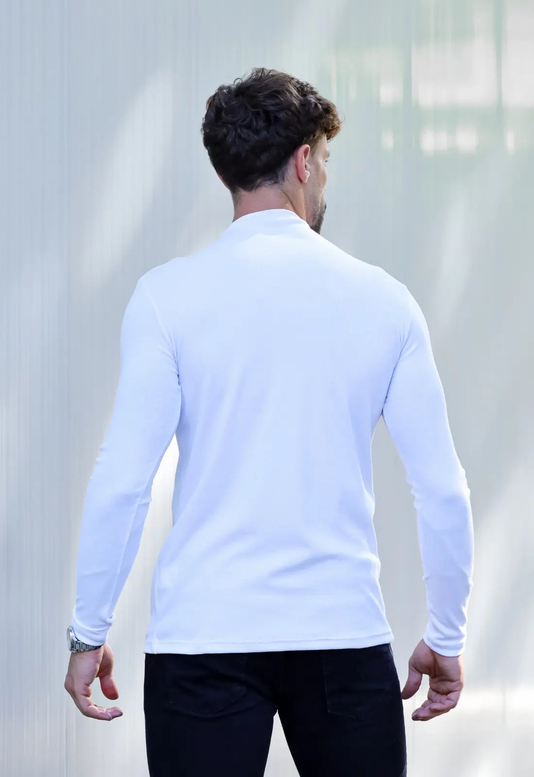 Camiseta Slim Manga Longa Gola Média Branca - Imagem 3