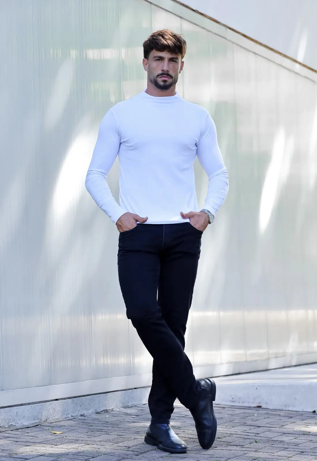 Camiseta Slim Manga Longa Gola Média Branca - Imagem 4