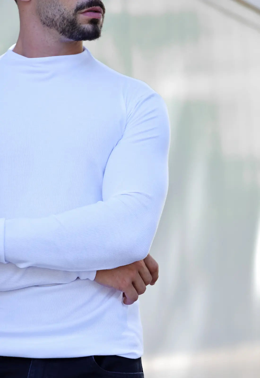 Camiseta Slim Manga Longa Gola Média Branca - Imagem 5
