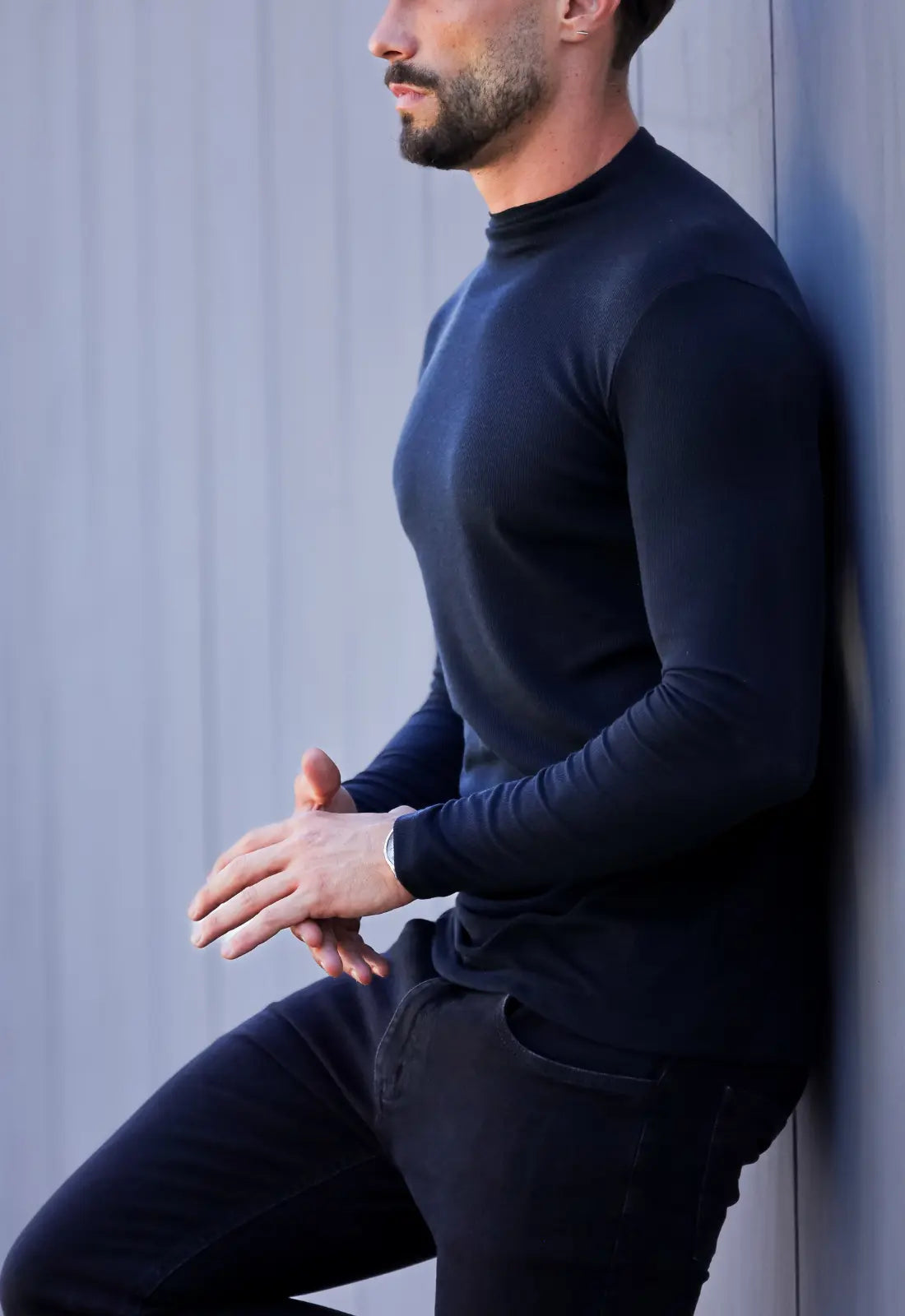 Camiseta Slim Manga Longa Gola Média Preto - Imagem 5